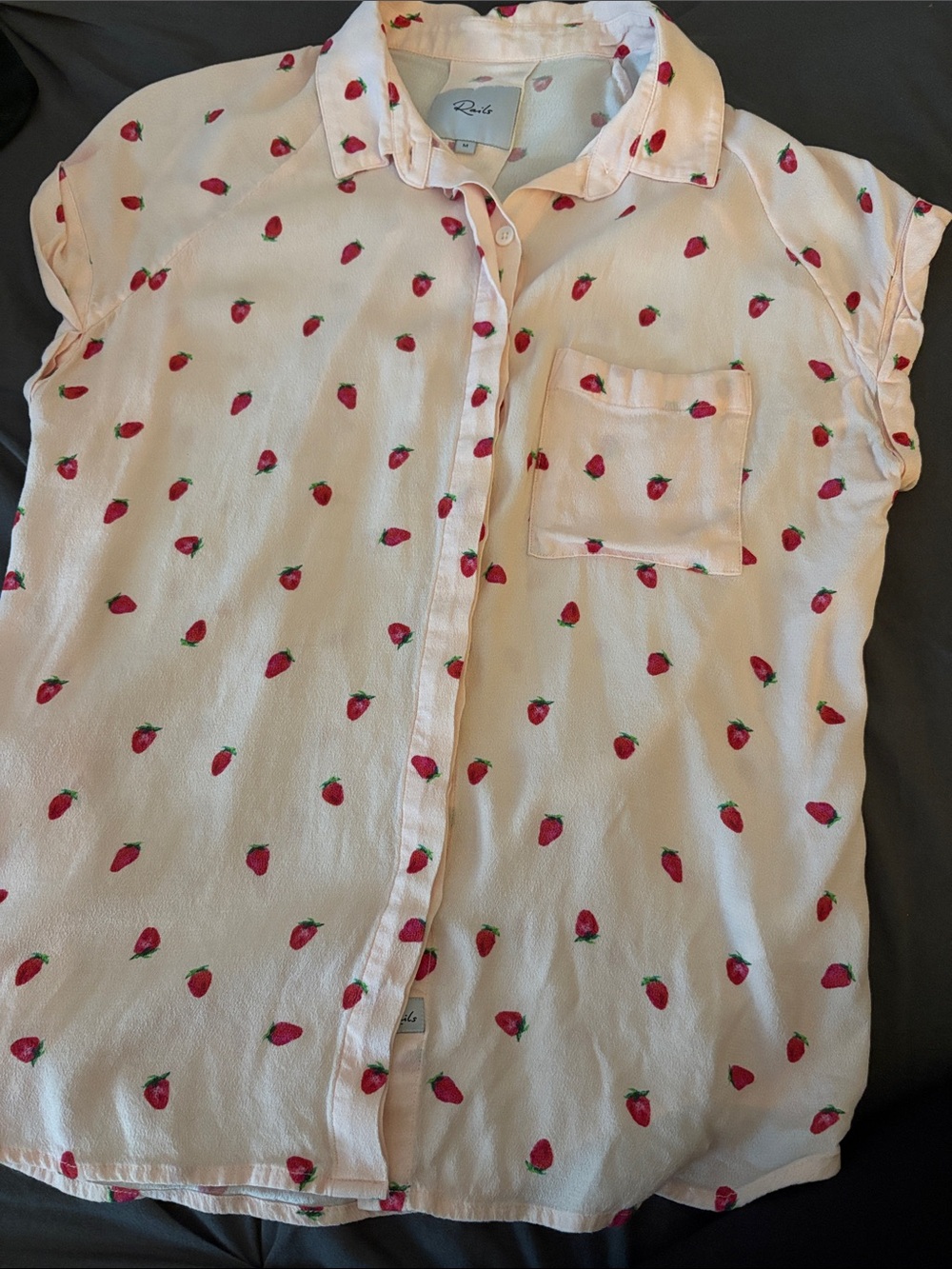 Rails Pink Strawberry-Print Short Sleeve Button-Up